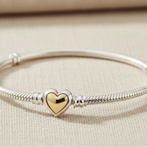 Elegant Silver Bracelet with Gold Heart Charm